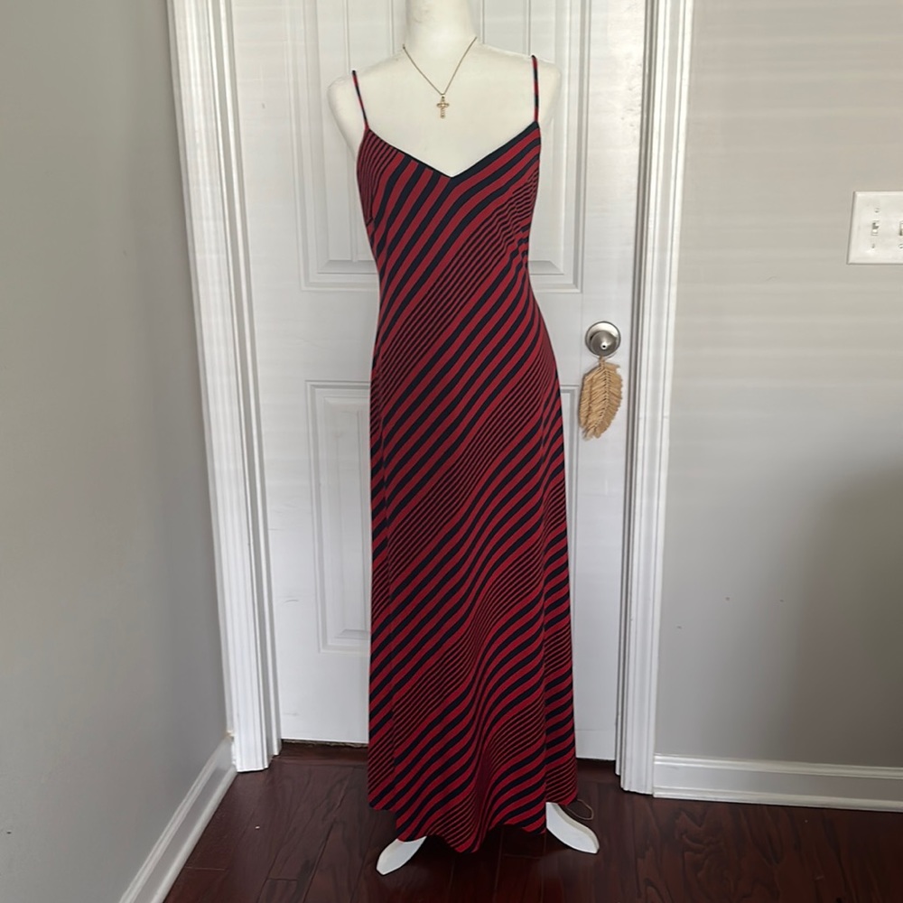 Lauren spaghetti strap maxi dress chevron print in red and blue